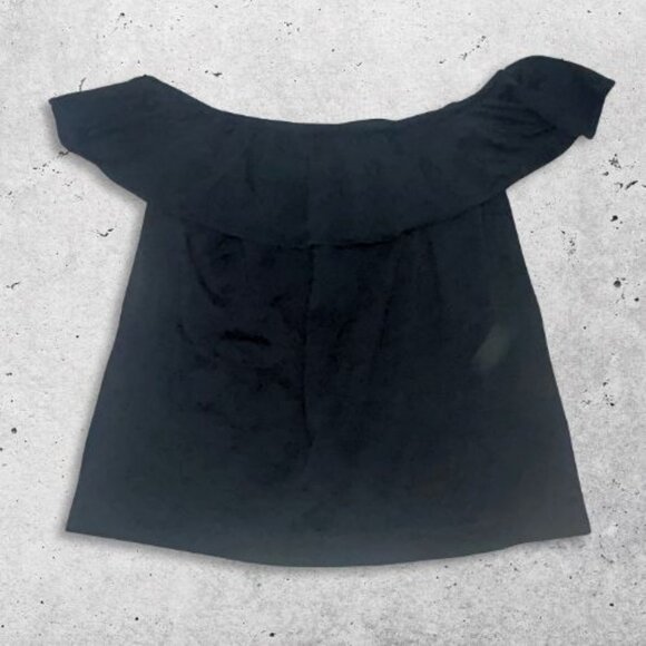 J.Crew Off Shoulder Blouse Pullover Ruffled Neckline Short Sleeves Black W Small - Picture 2 of 8